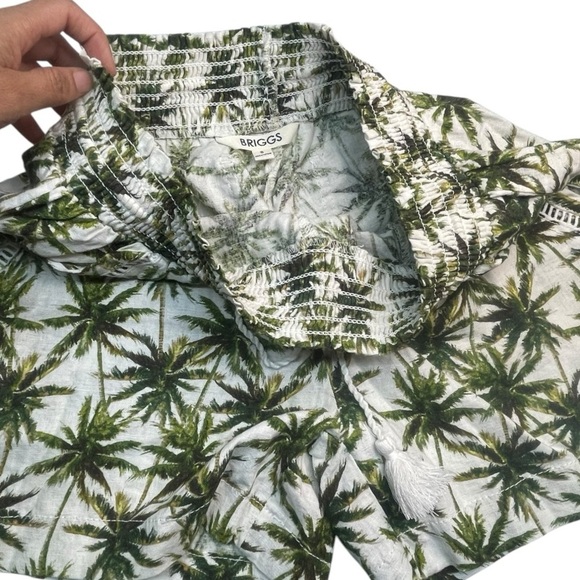 BRIGGS Drawstring Shorts Linen Blend White/Green Palm Trees Size: S - Picture 5 of 10